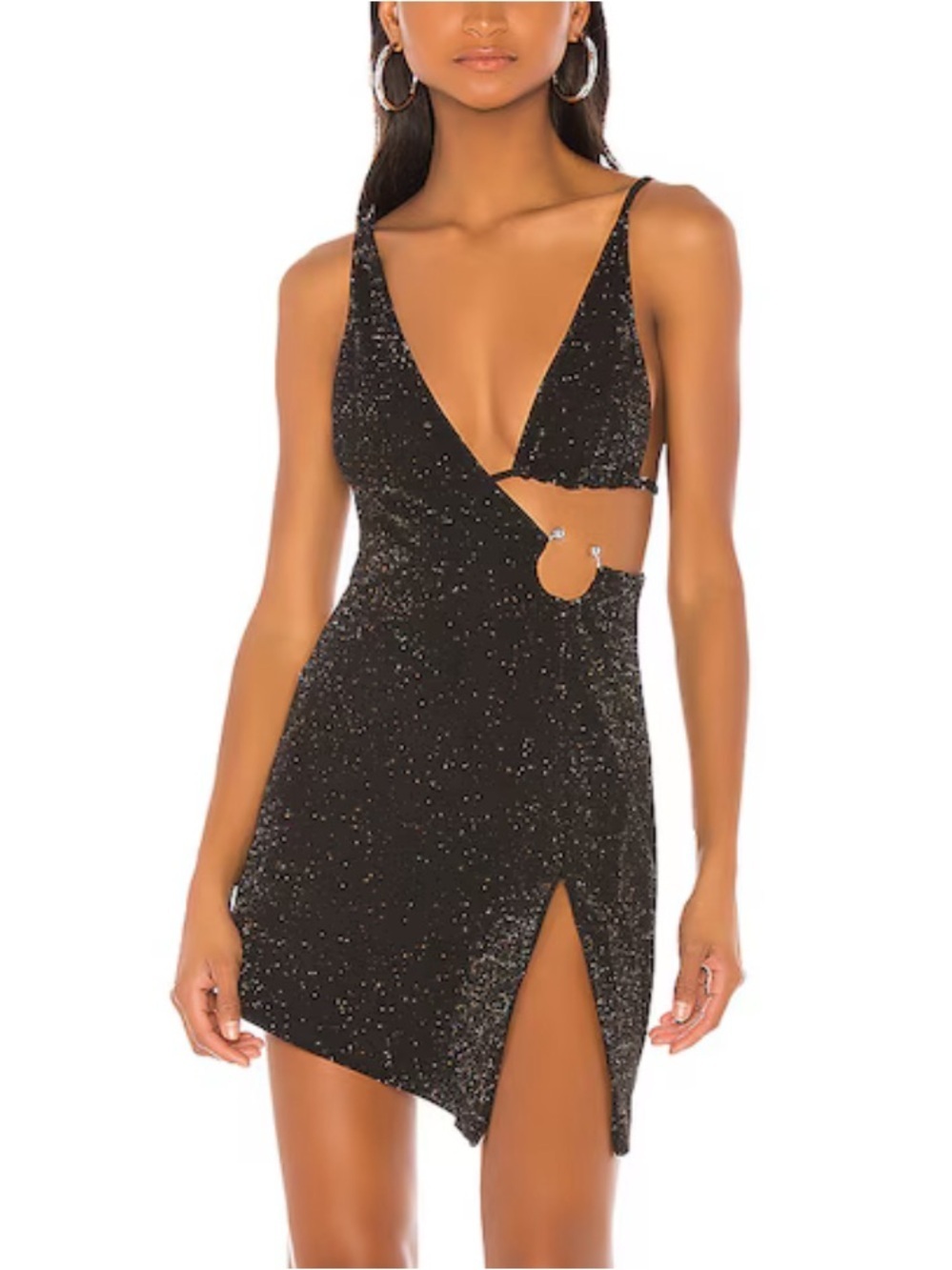 H:OURS Rei Dress Stardust Black Asymmetric One-Shoulder Mini Dress Revolve S